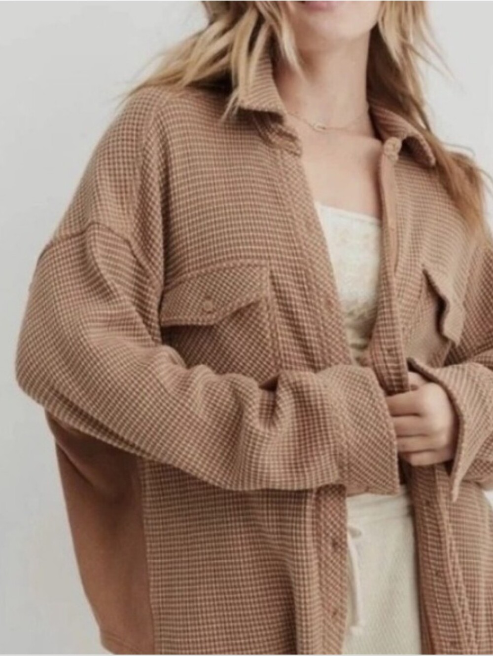 aerie Beige Tan Waffle-Knit Oversized Shacket